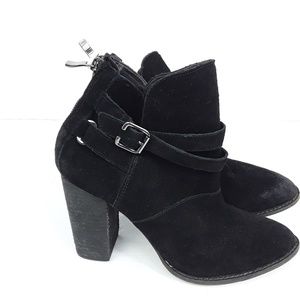 Chinese Laundry Zip it Black Suede Buckle Booties